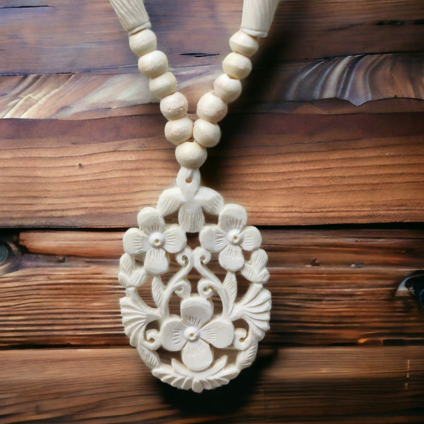 Antique organic carved floral necklace