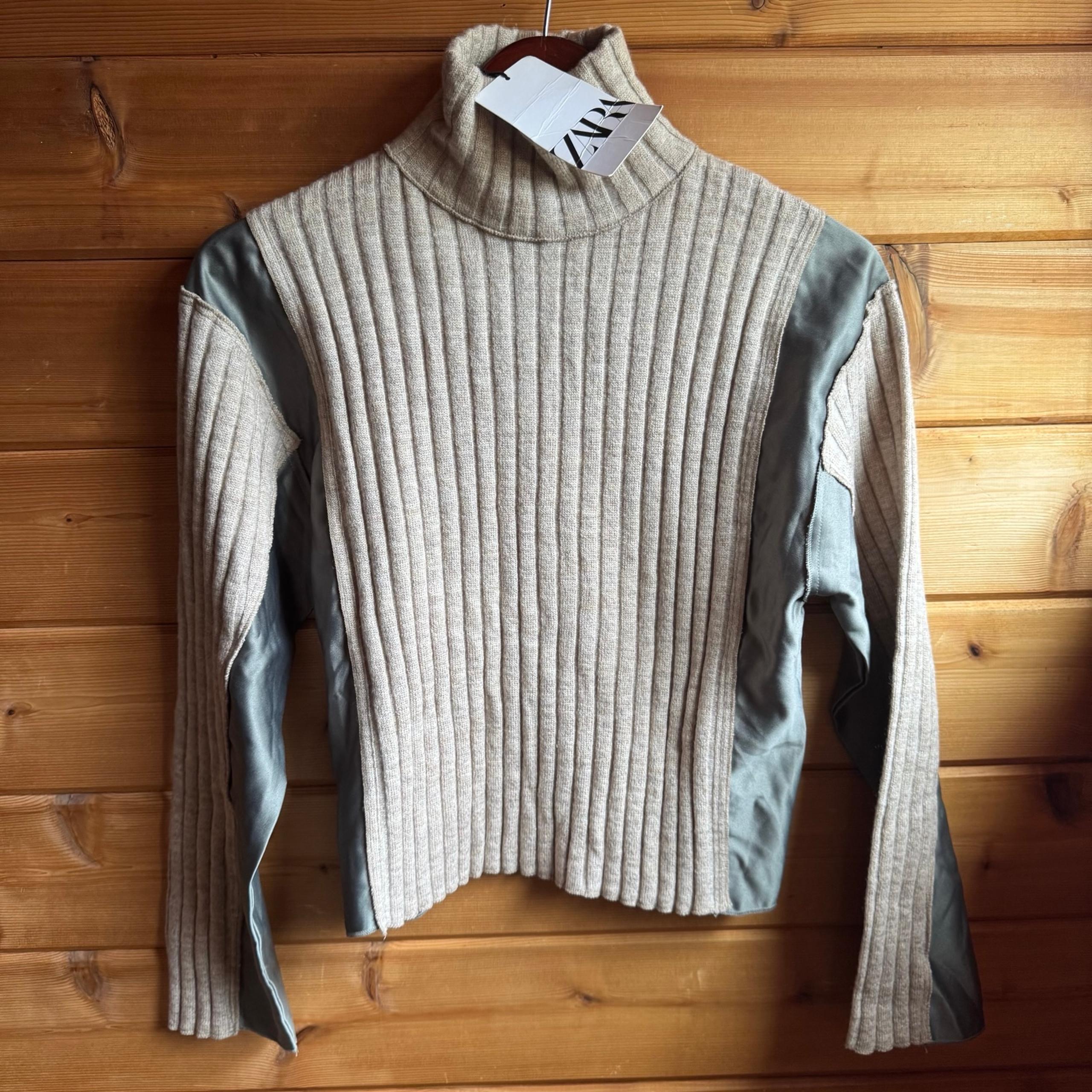 NWT Zara Women’s Long Sleeve MockNeck Sweater with Satin Accents | size small