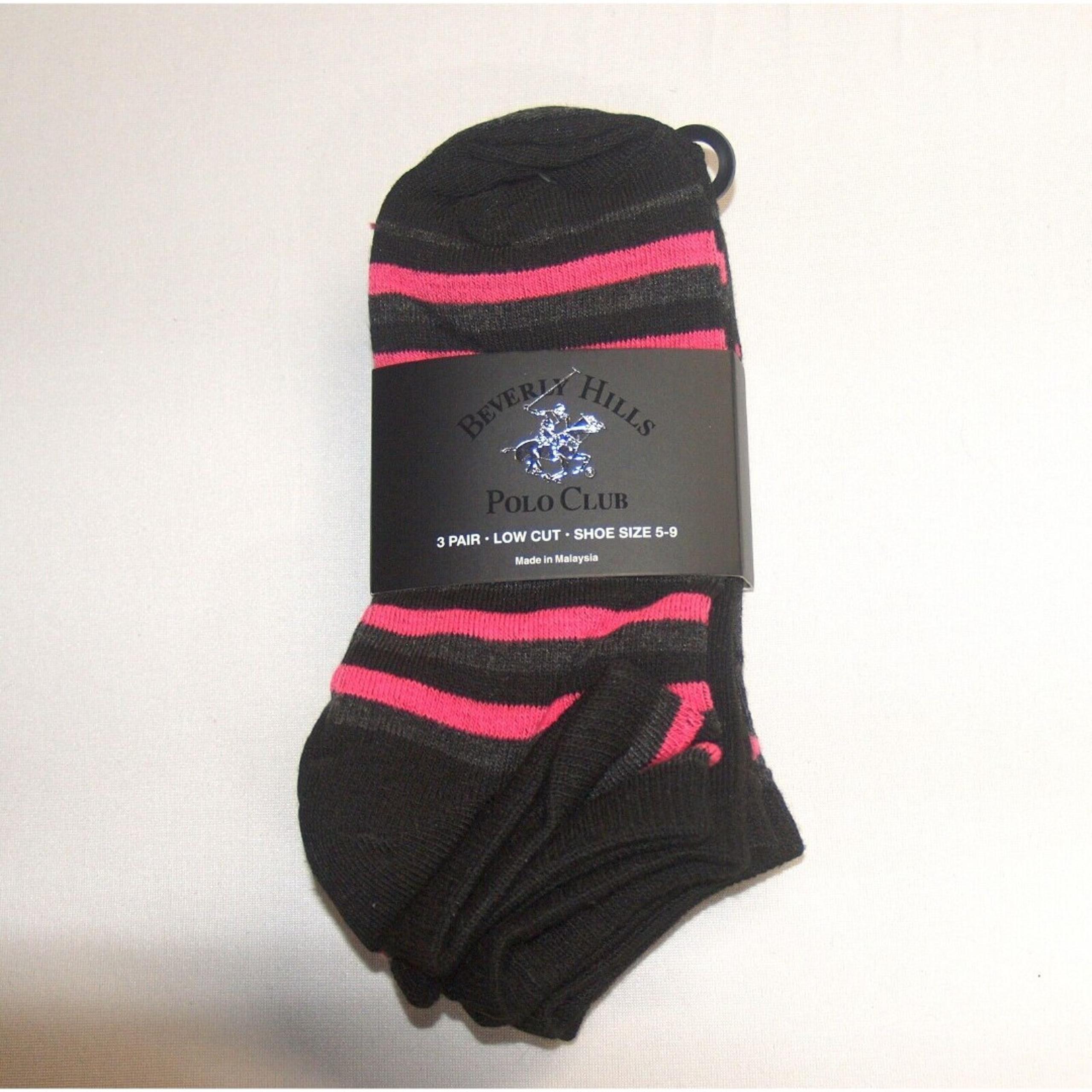Beverly Hills Polo Club 3 Pair Women's Ankle Socks Pink and Black NEW