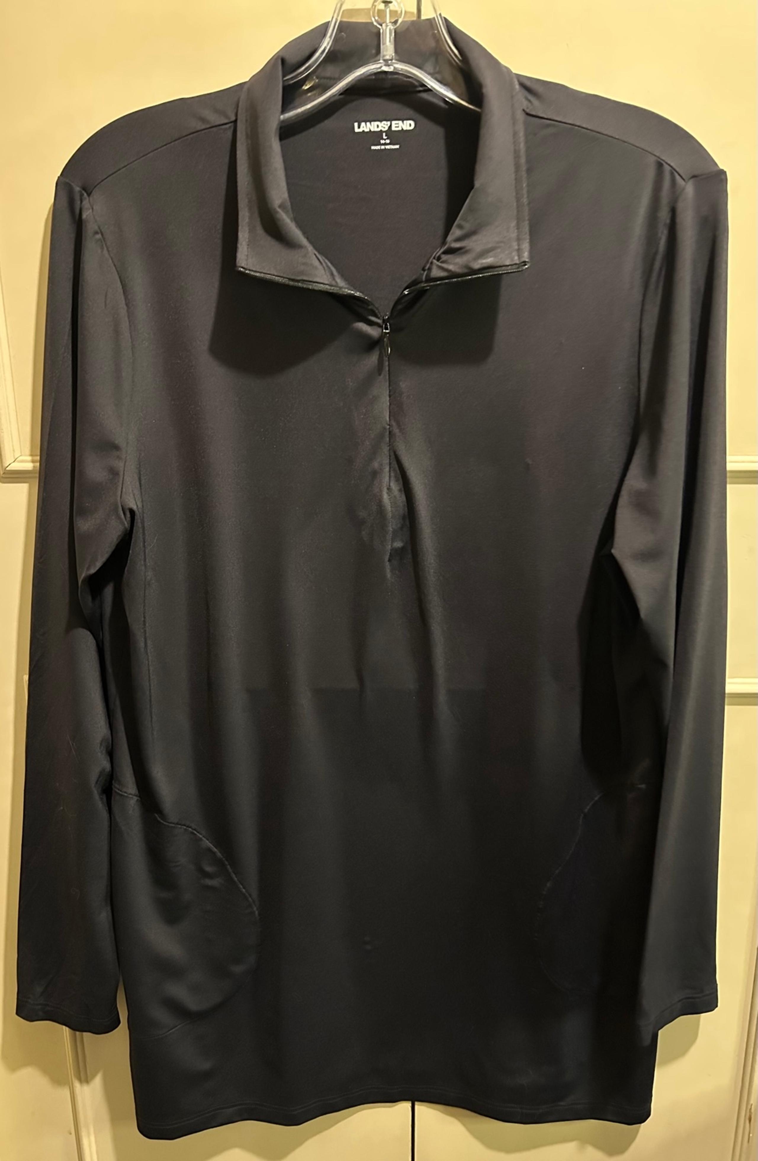 Lands End Black Quarter Zip Pullover Top Women's L Long Sleeve Activewear Pocket