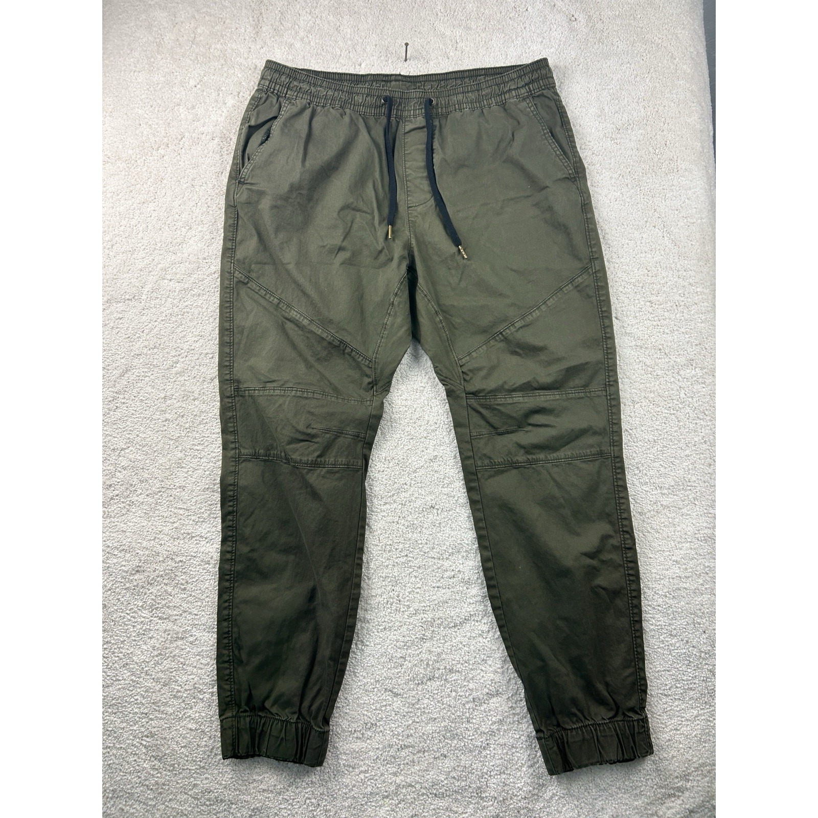 VTG Gorpcore Cargo Drawstrings Olive Stretch Waist Cuffed Street Joggers Mens L