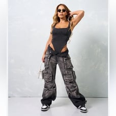 MICAS Ombre Multi Pocket Wide Leg Cargo Jeans size L
