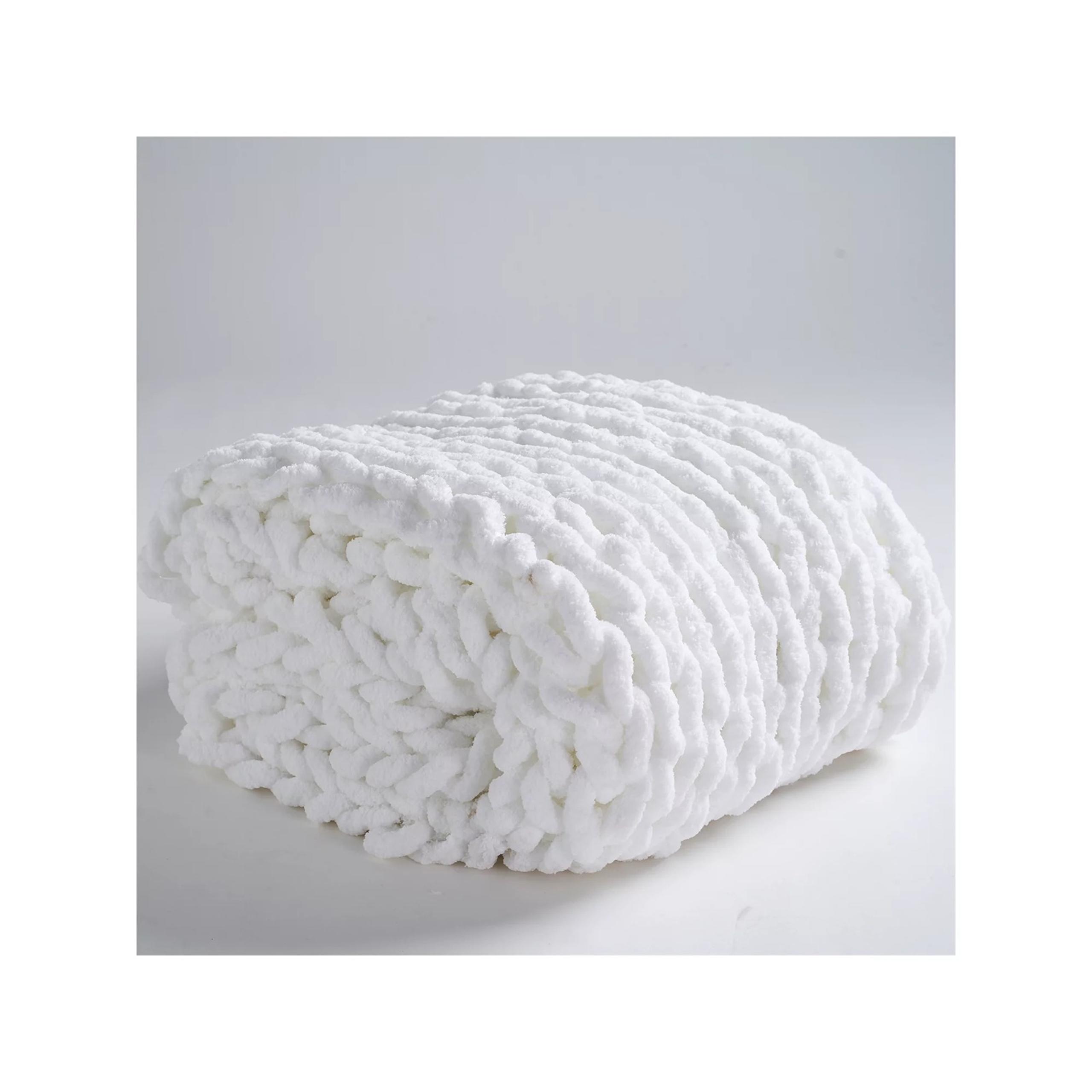Handmade Chunky Knit Blanket Handmade Soft Warm Throws, 50"x60", White