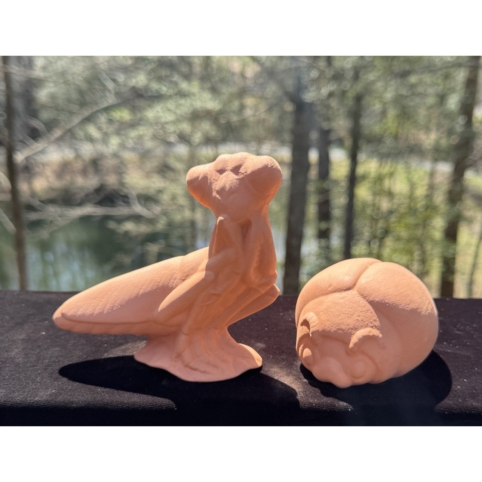 2 Adorable Garden Figurine Terra Cotta Bugs Plant Room Garden Cricket & Lady Bug