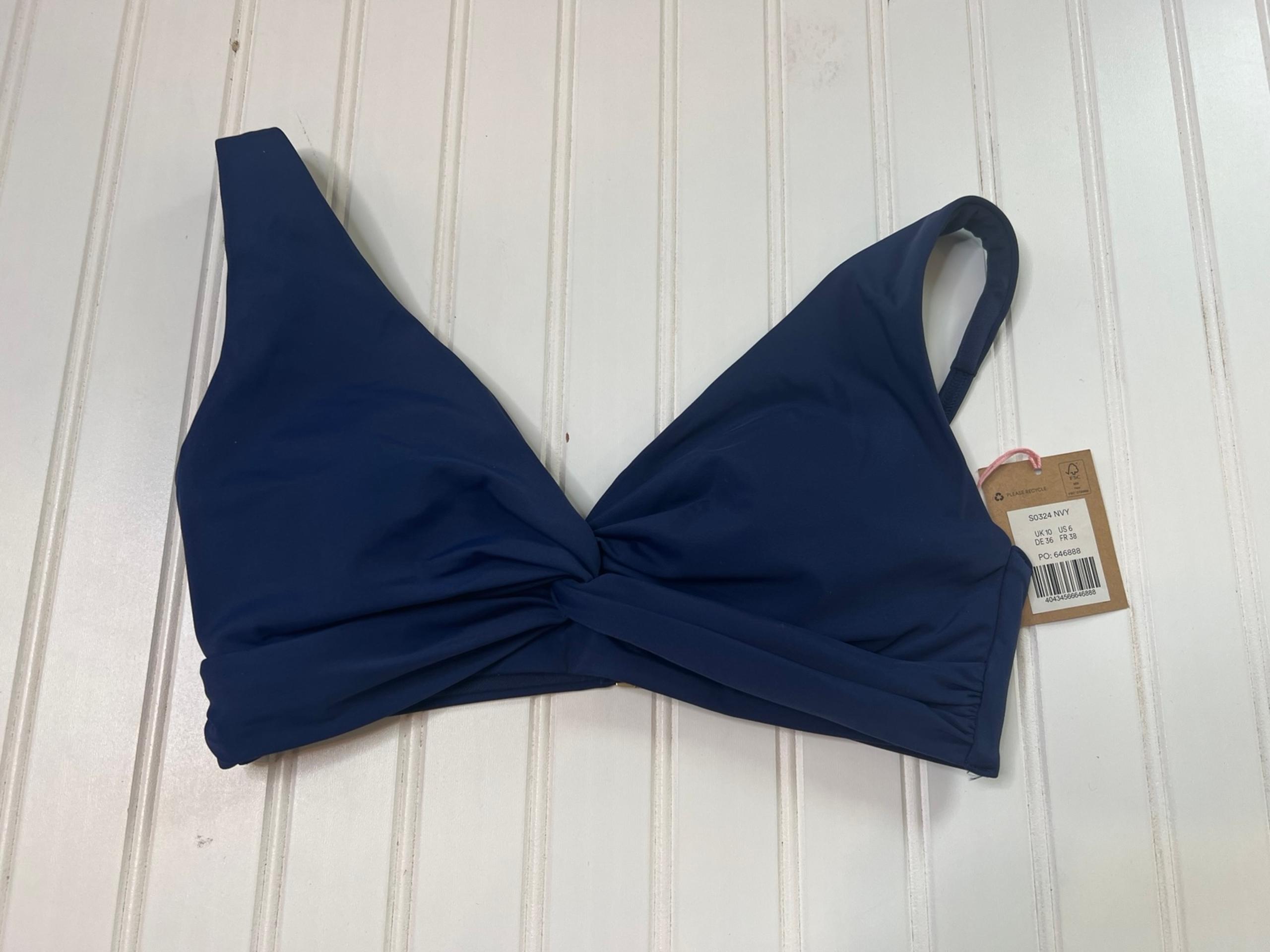 BODEN Classic Twisted Bikini Top Navy Blue Swim Swimsuit Women US 6 NEW. 382
