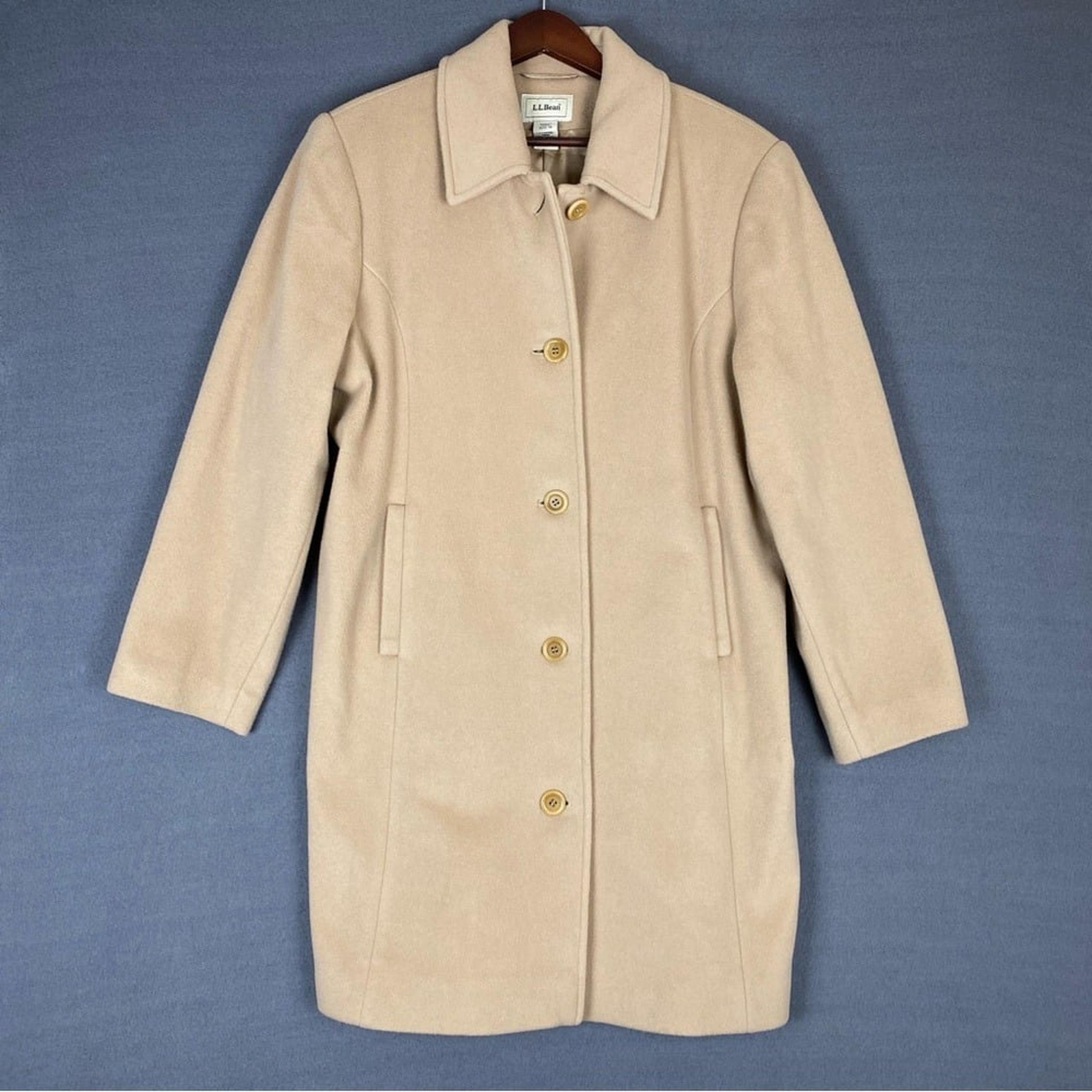 L.L. Bean Wool Coat Women's 18 Petite Camel Three Quarter Length Academia