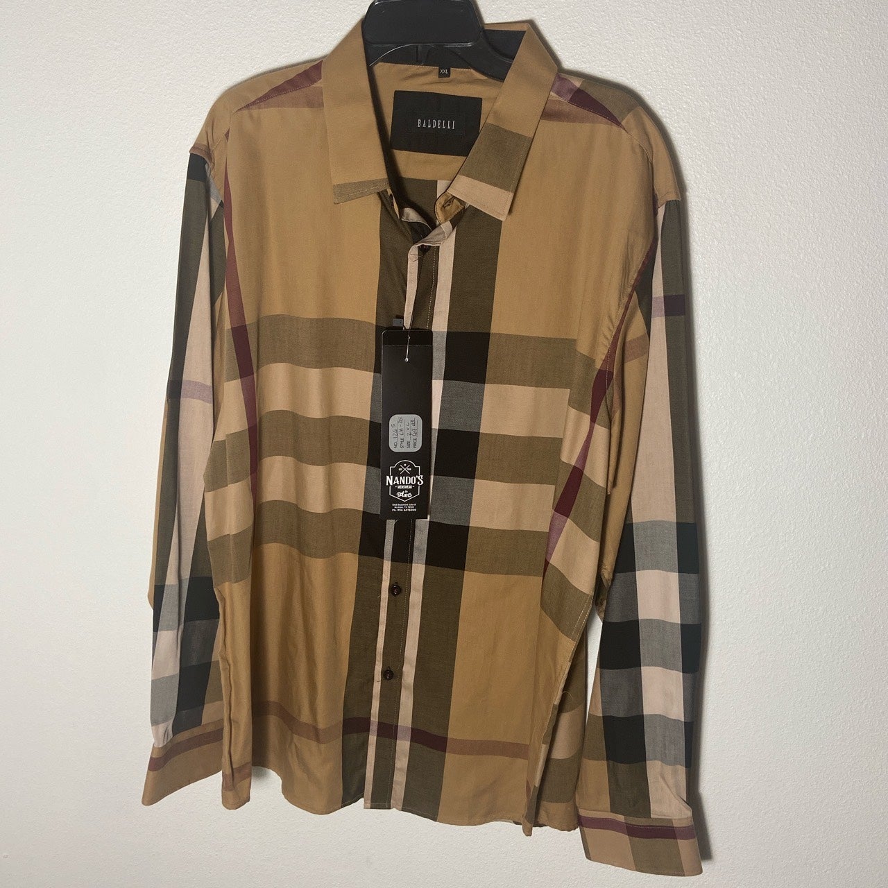 Baldelli Men’s Plaid(Brown, Black, White & Red) Button Down Shirt