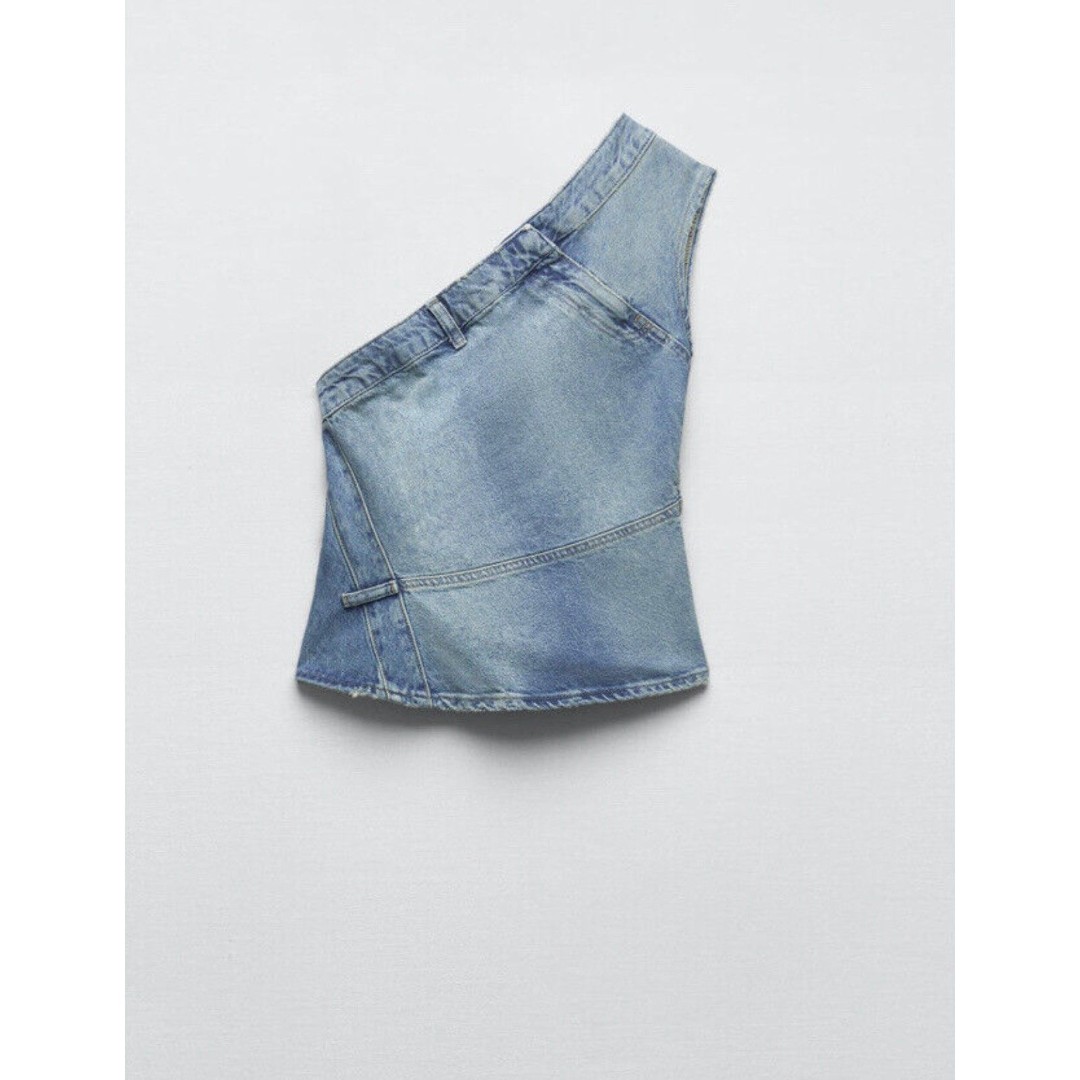 Denim Jean Zara Asymmetric One-Shoulder Sleeveless Woven Top (NWT)