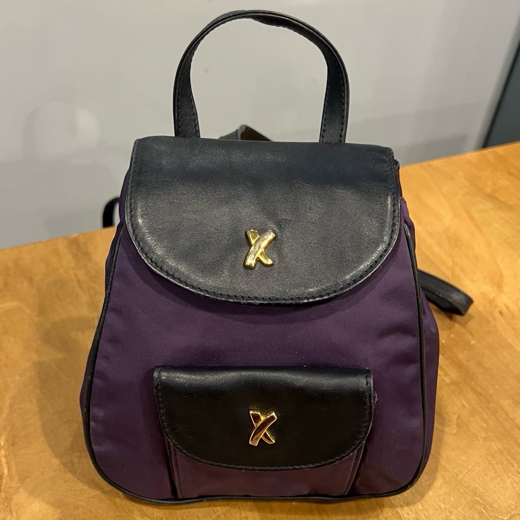 Black leather & Purple Nylon PALOMA PICASSO Backpack w/ adjustable straps