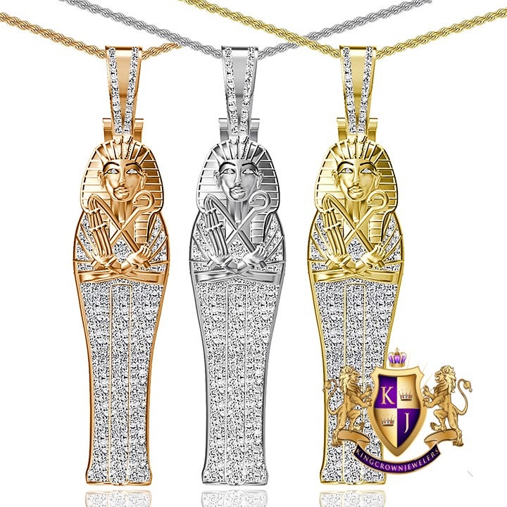 Real Genuine Diamond 0.65 Cwt. Egyptian King Tut Pharaoh Mummy Charm Pendant
