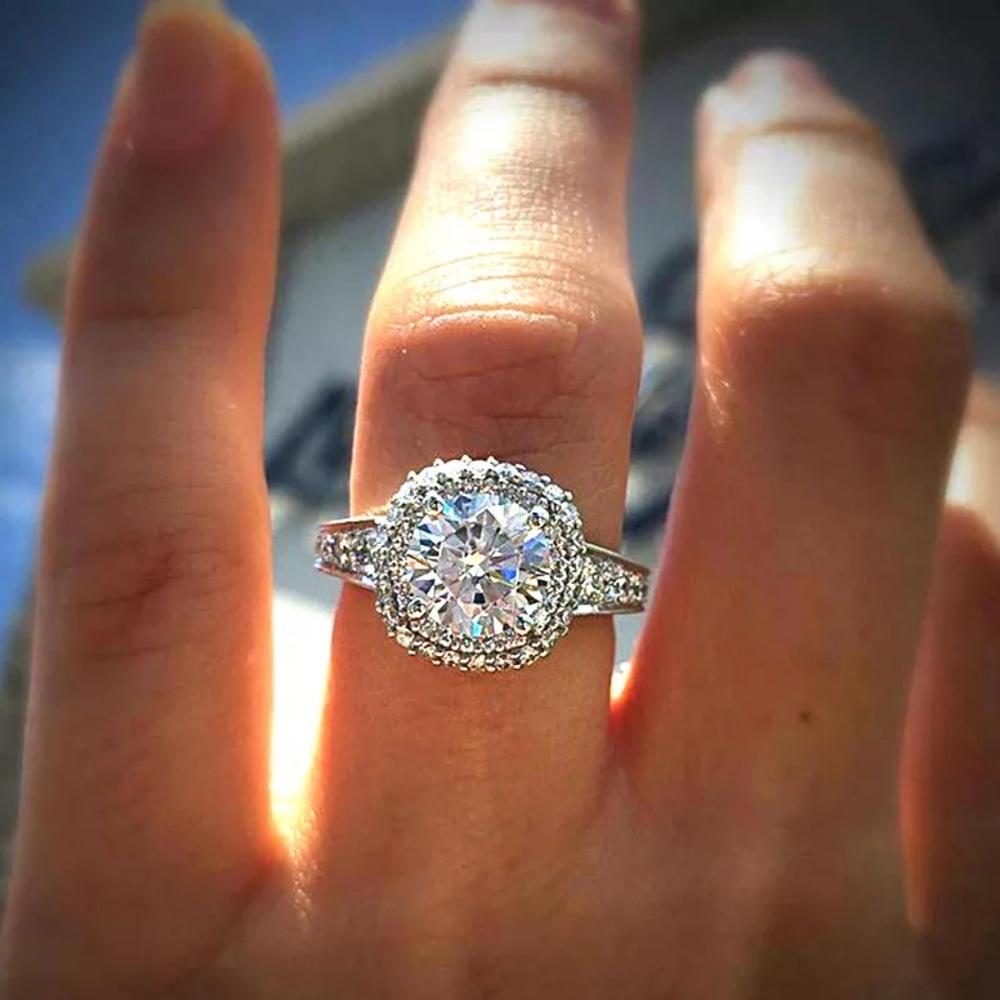 Luxury Silver Square Cut Big Diamond Ring