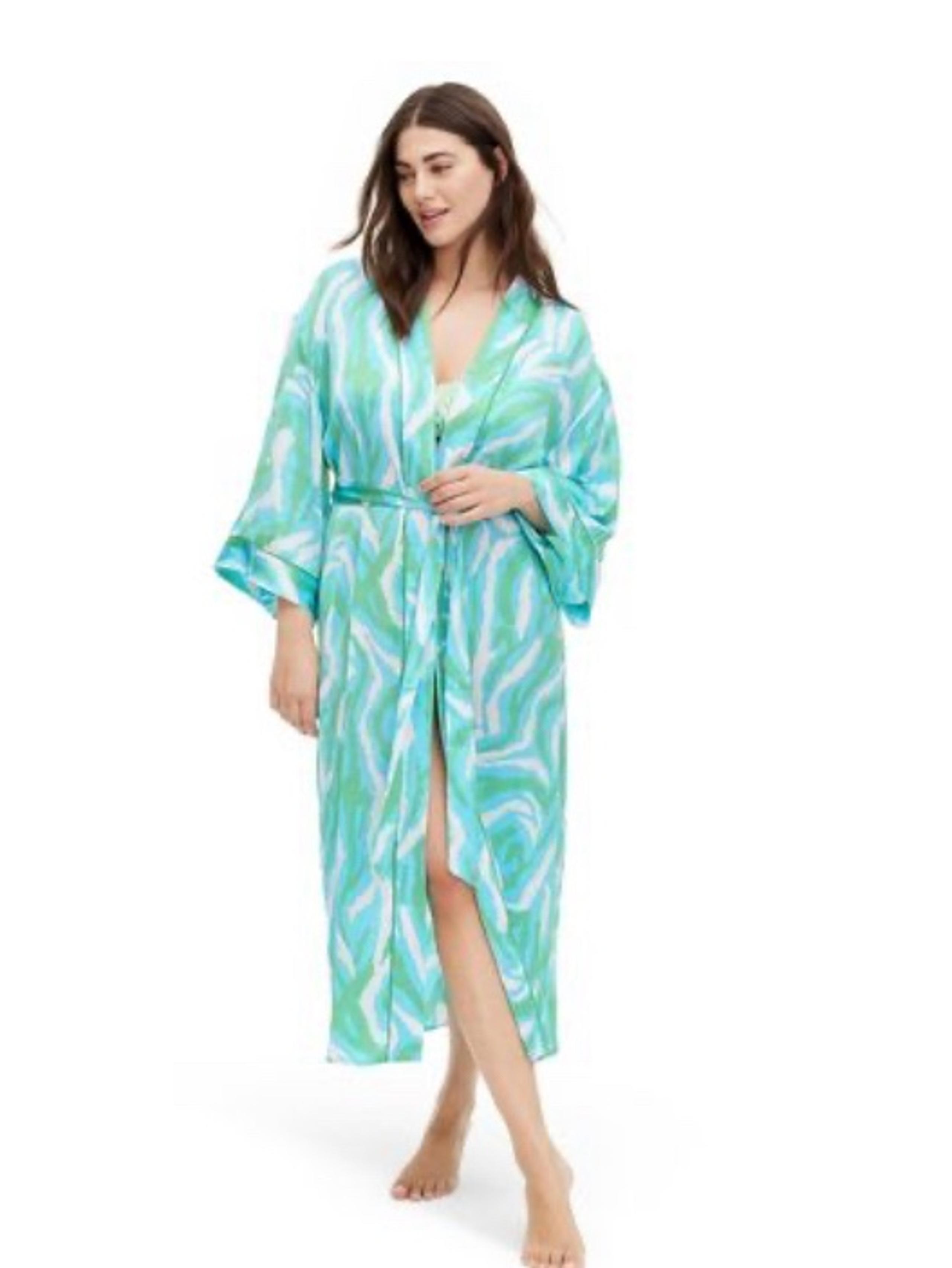 DVF Target Diane Von Furstenberg Long Satin Disco Zebra Green Robe Size S NWT XS