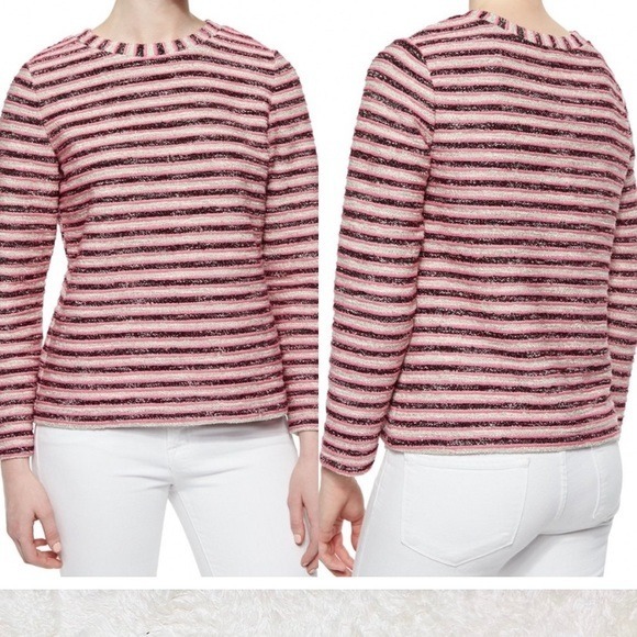 Tory Burch Long Sleeve Terry Sweater Metallic Stripes