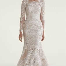 Oleg Cassini Wedding Dress. Lightly Sequined. Lace Appliqué. Trumpet Style. NWT.