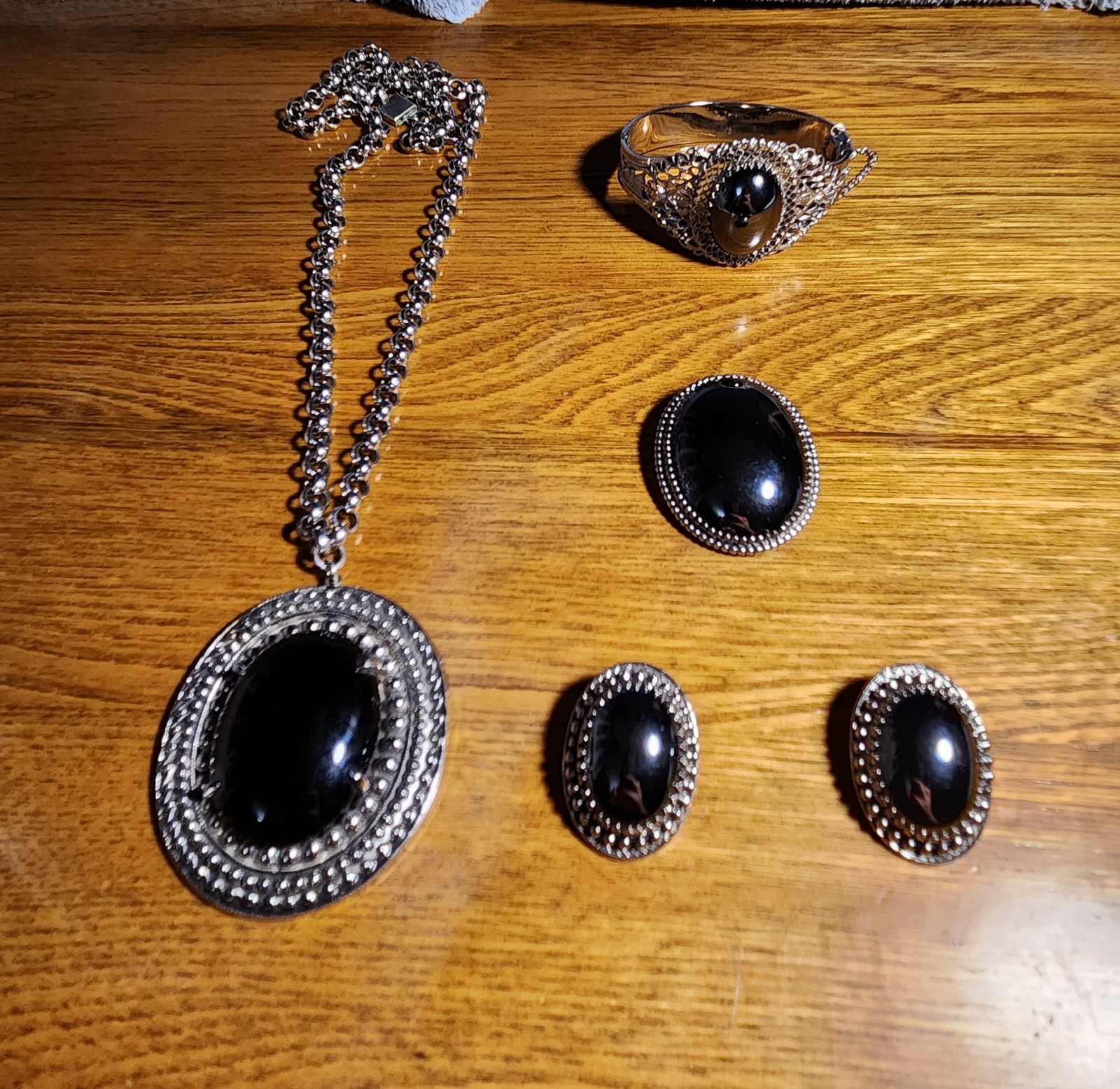 Vintage, Whiting & Davis Co Hematite Necklace, Bracelet, Brooch, Earrings Set