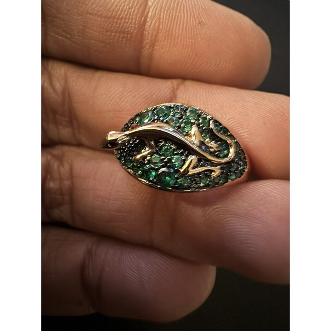 585 14K RG Rose Gold Stamped Geode Green Whispering Lizard Crystal Size 7 Ring