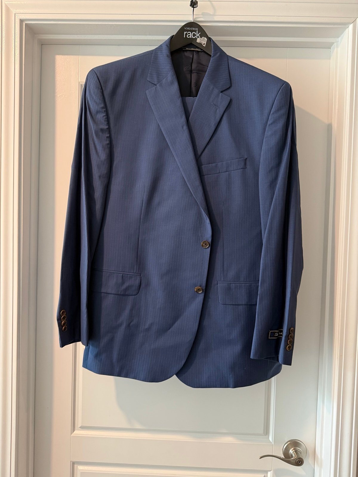 David Donahue Ryan 2pc Blue Pinstripe Suit 48R Pants sz 42 NWT Garment Bag Wool