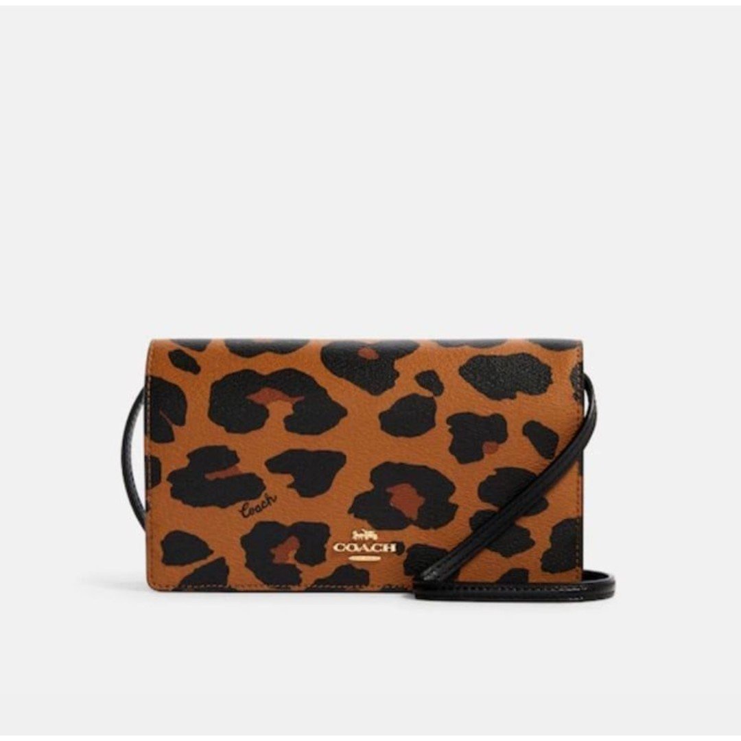 COACH Anna Foldover Crossbody Clutch With Leopard Print NWT