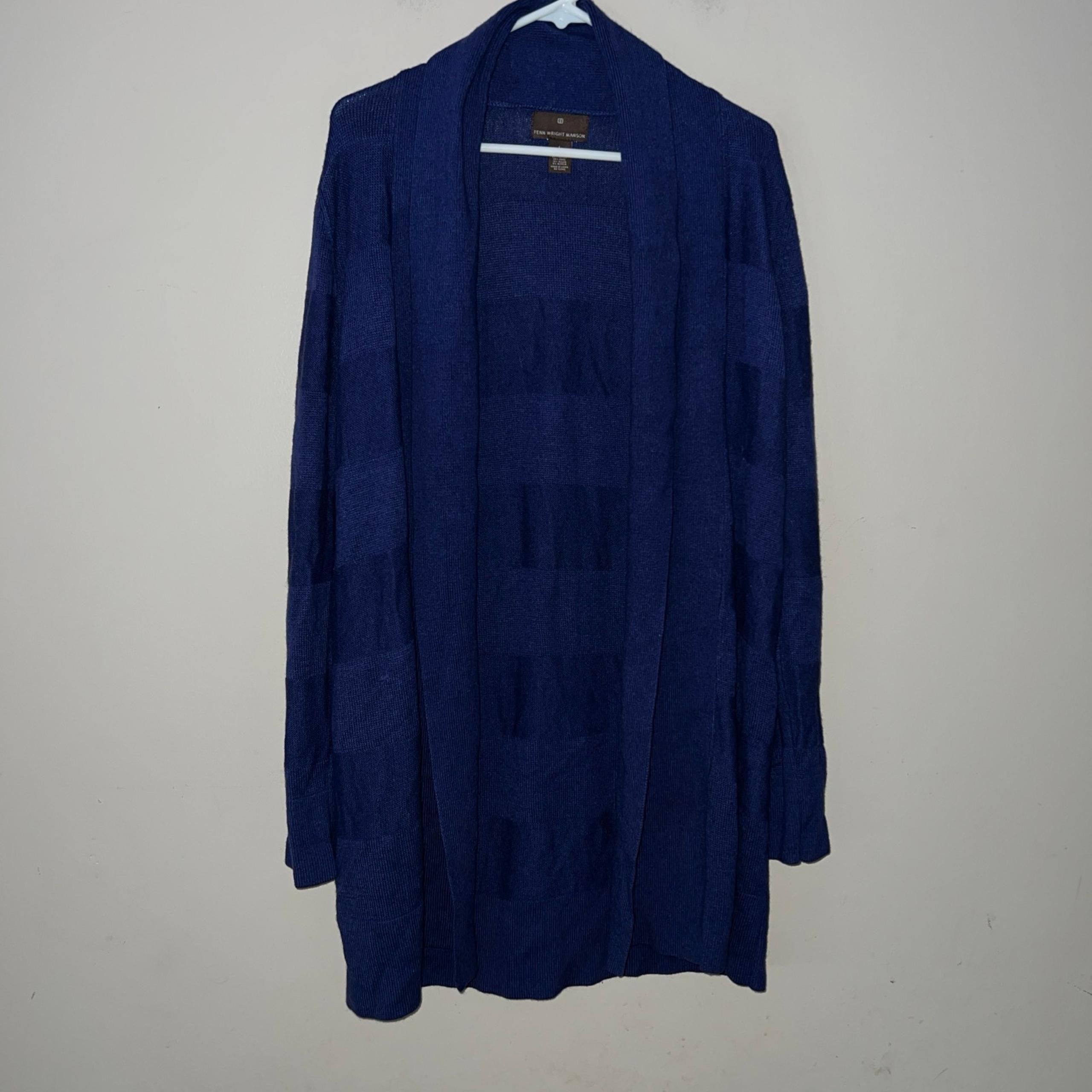 Fenn Wright Manson Blue Cotton Wool Alpaca Blend Cardigan Sweaters Large 
Pit to