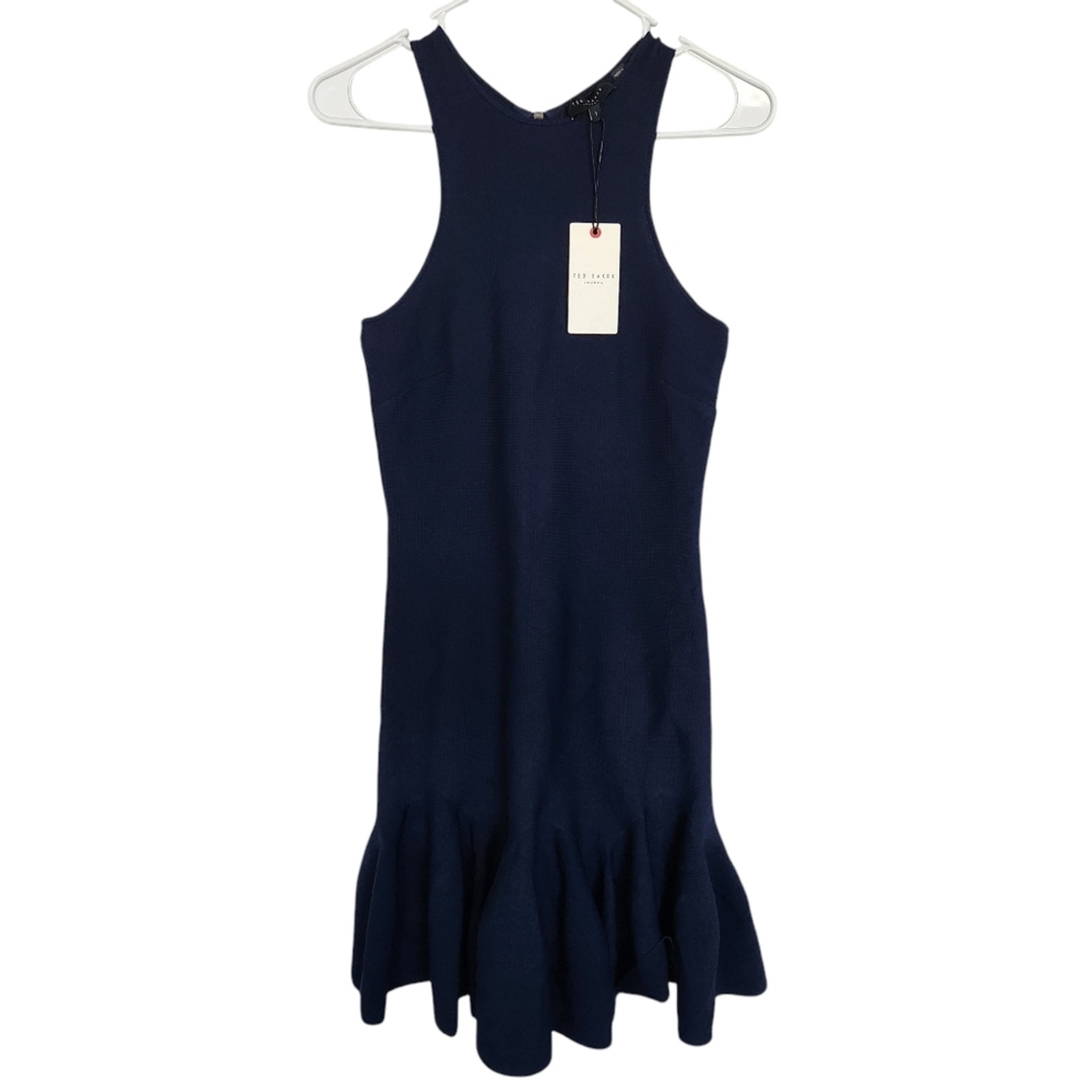 Ted Baker Racer Knitted Mini Ruffle Dress 1/S Navy Cocktail Party Wedding