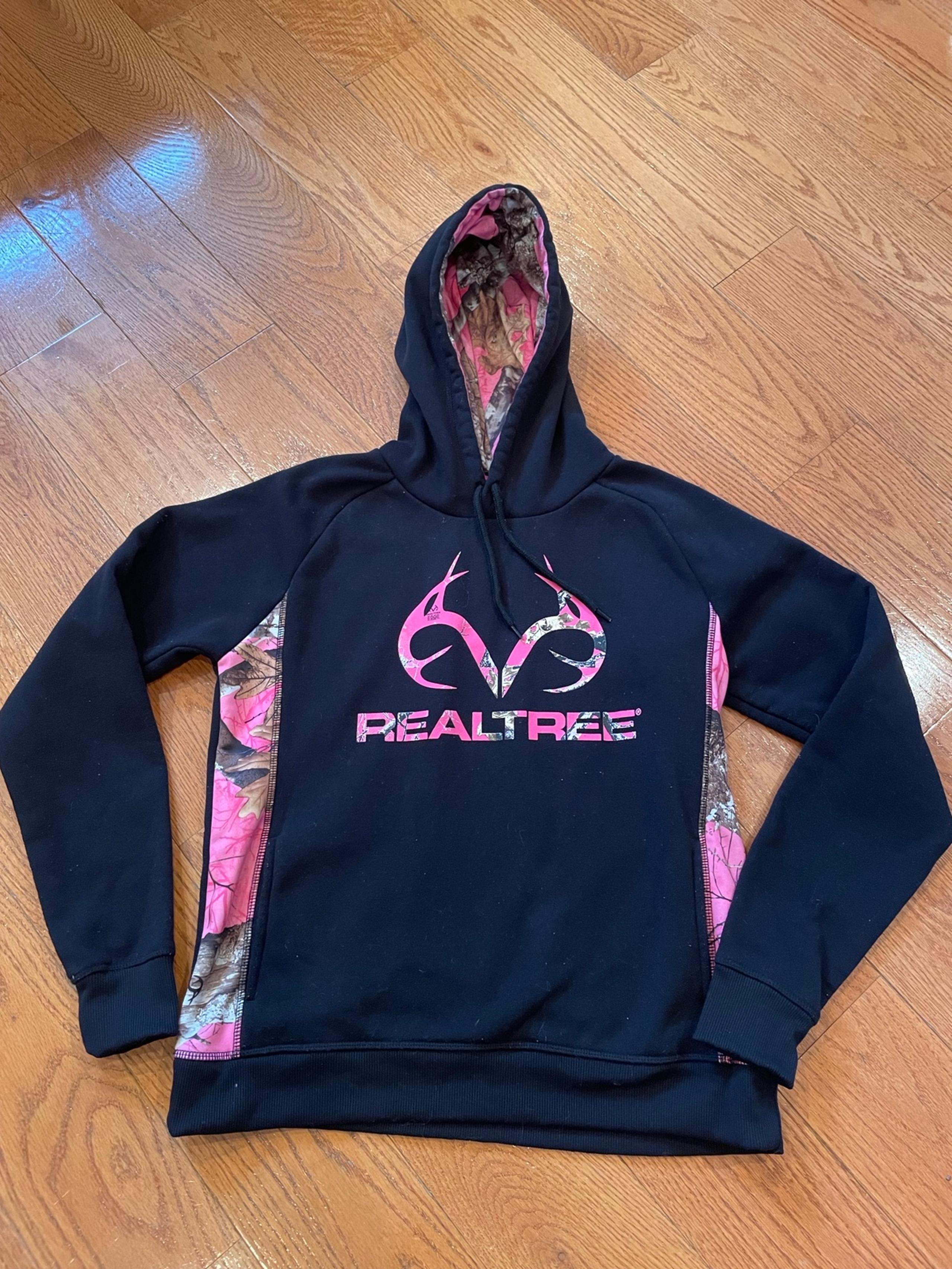 RealTree Women's Logo Print Hoodie Sweatshirt, Black Pink Camo