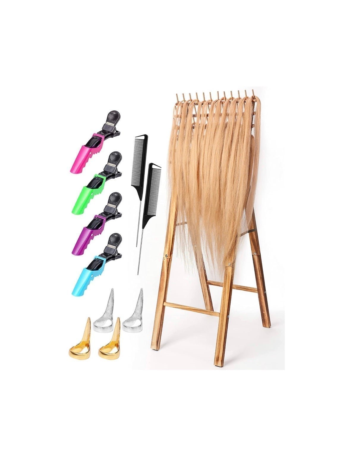 Braiding Hair Rack 72 Peg Wooden Foldable Hair Extensions w/ Accessories