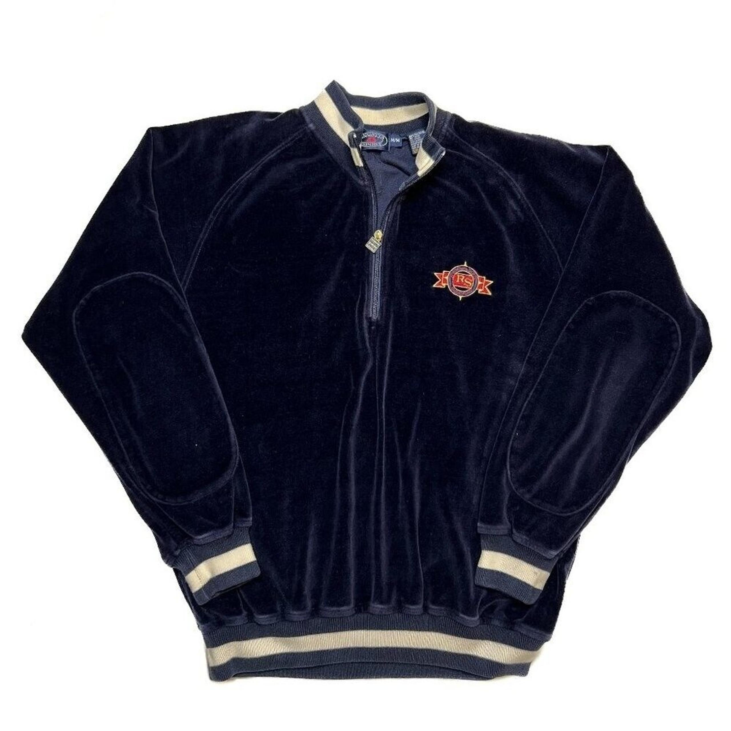 Regatta Sport Vintage Velour Jacket Raglan Sleeve Navy Zip Up Men's Medium Retro