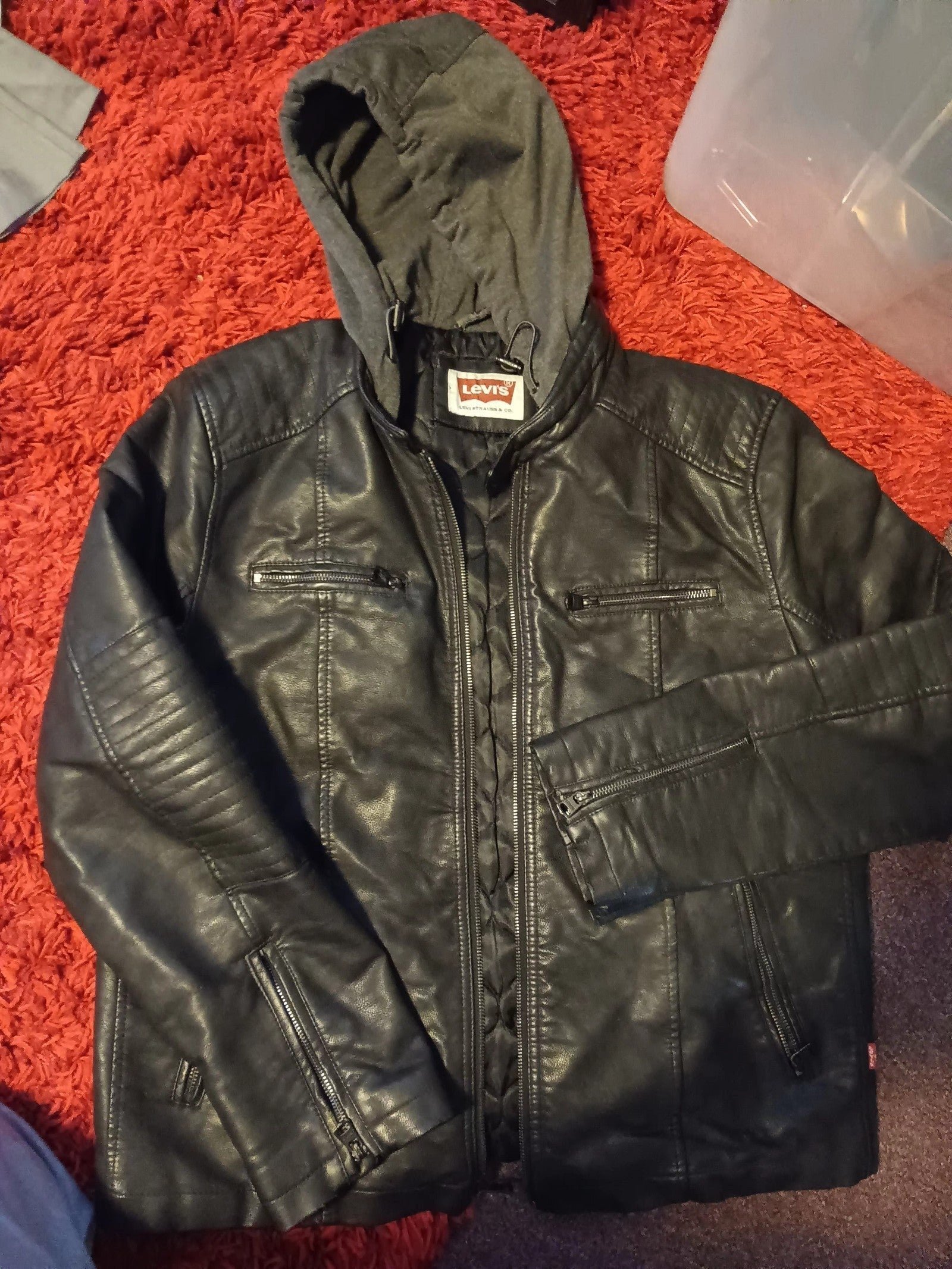 Leather Jacket Levis with sweat shirt hoodie