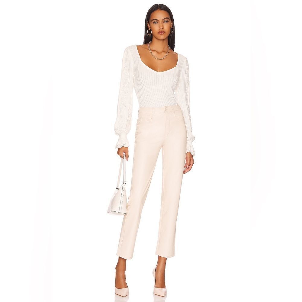 229 PAIGE x Revolve Stella Faux Leather Straight Ecru jeans pants white cream