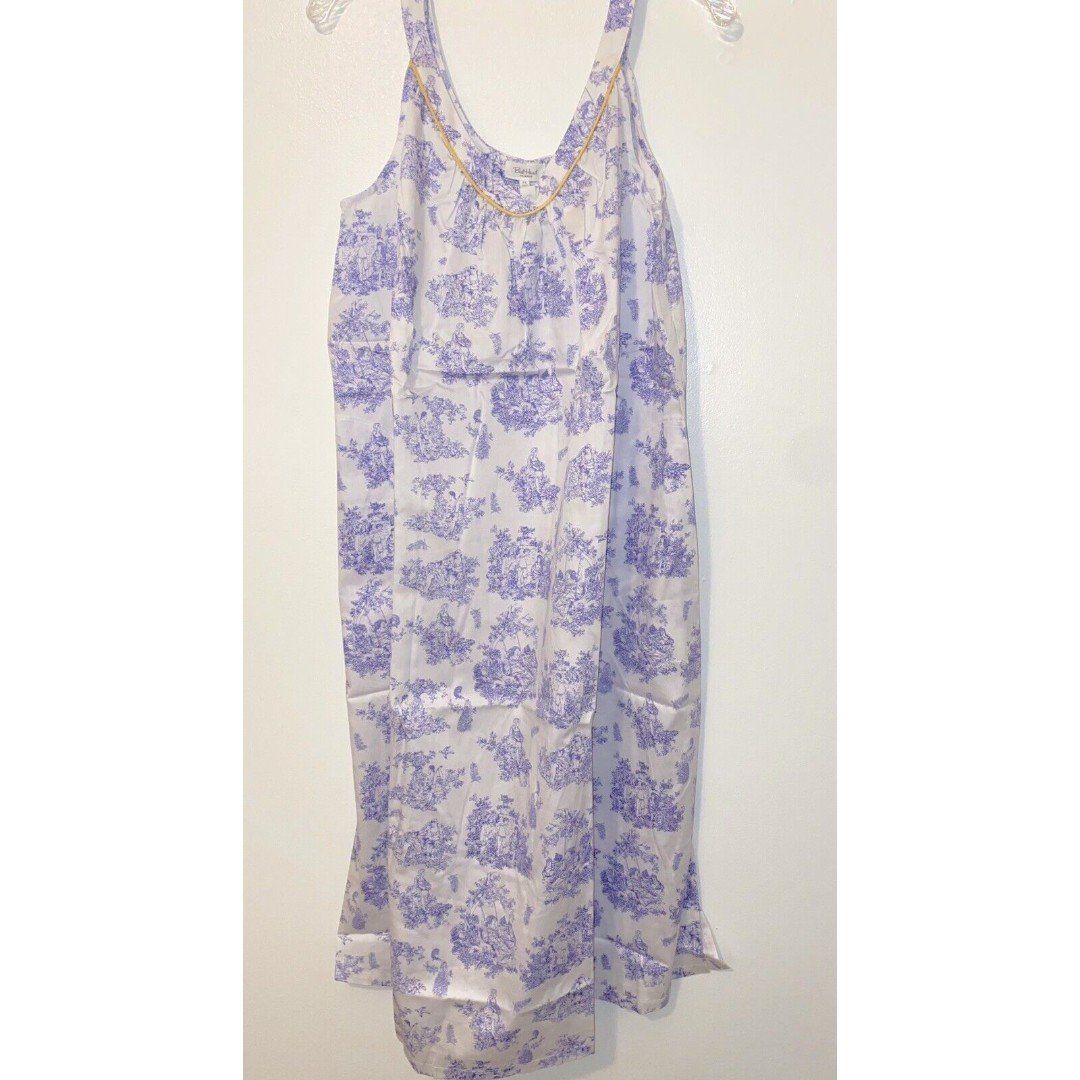 Bedhead Cotton Toile Nightgown Size Medium Blue on White Design