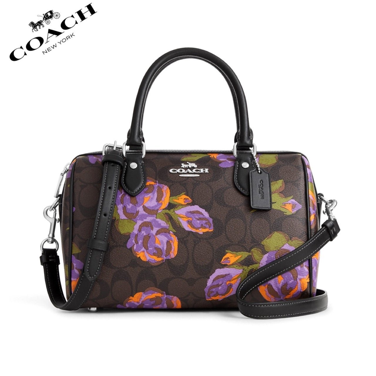 NWT COACH Rowan Satchel In Signature Canvas With Rose Print