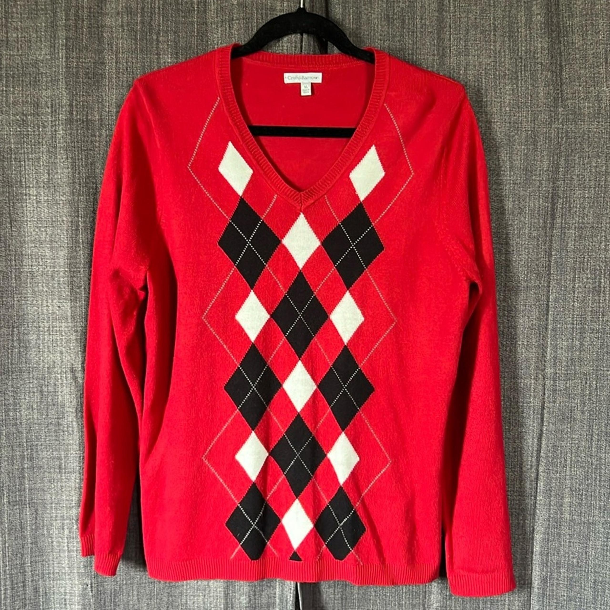 Croft & barrow red argyle vneck sweater size XL