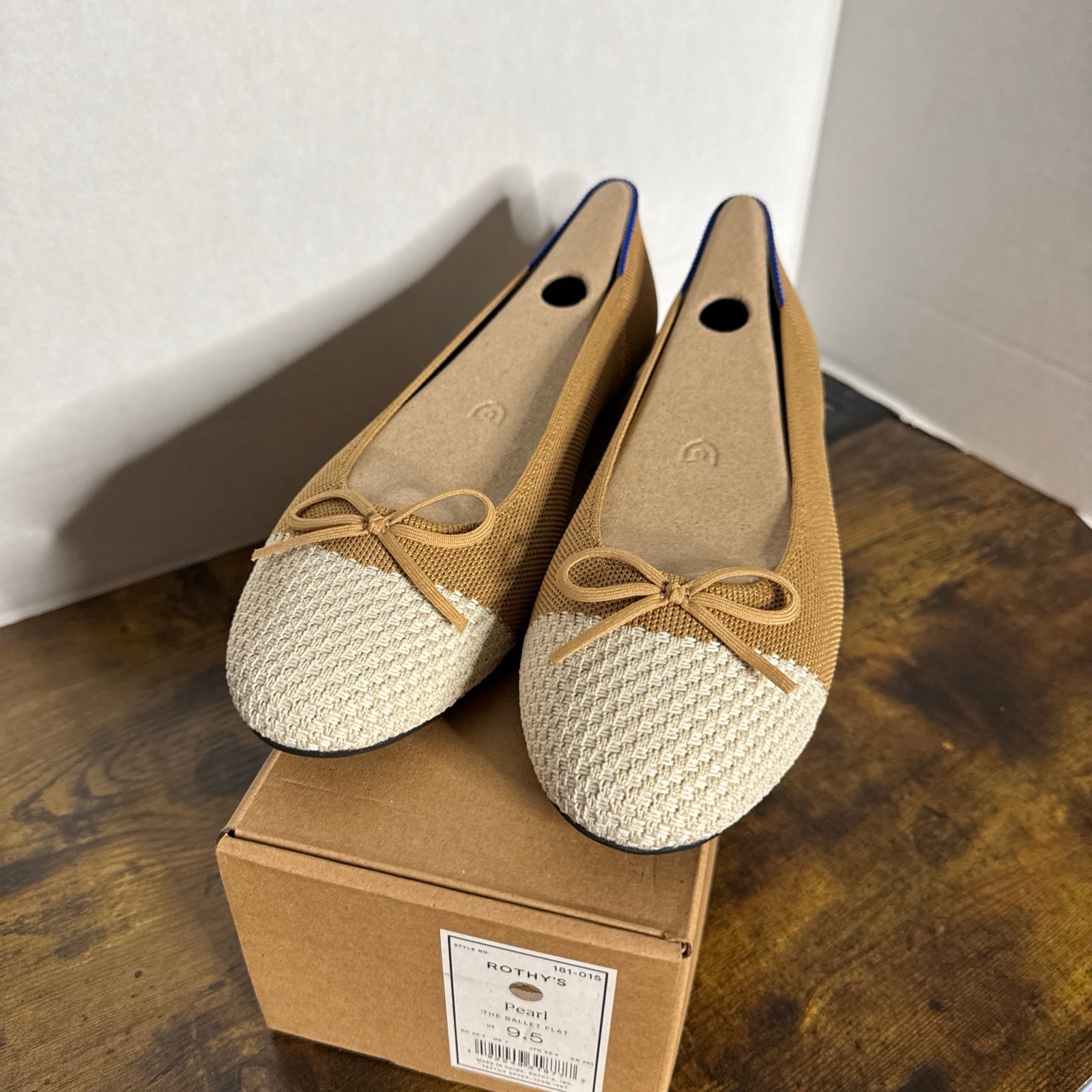 Rothy’s Women’s The Ballet Flat Bow Pearl Tan Cream Ballerina Size 9.5 NEW