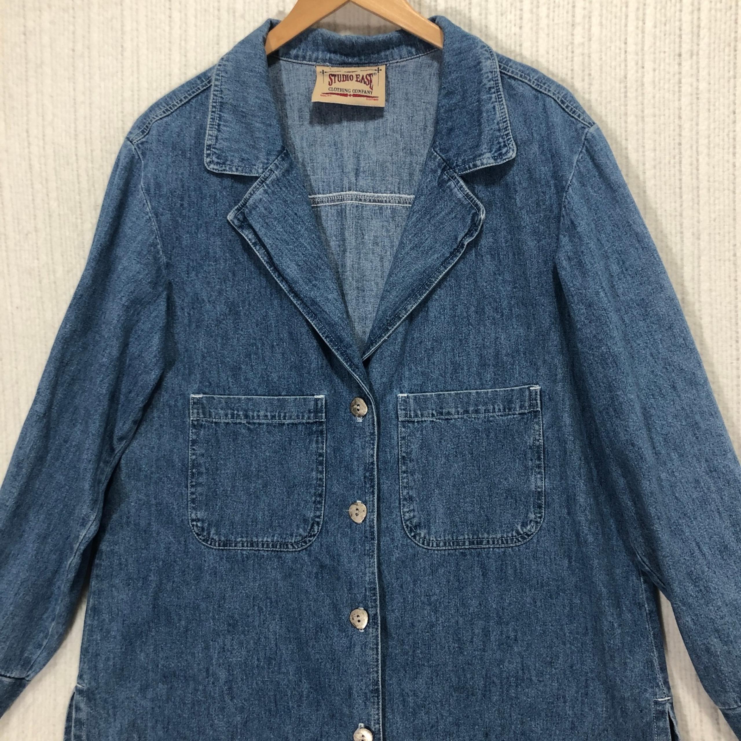 Studio East Denim Jacket Button Front Pockets Long Sleeve Blue Size L/XL