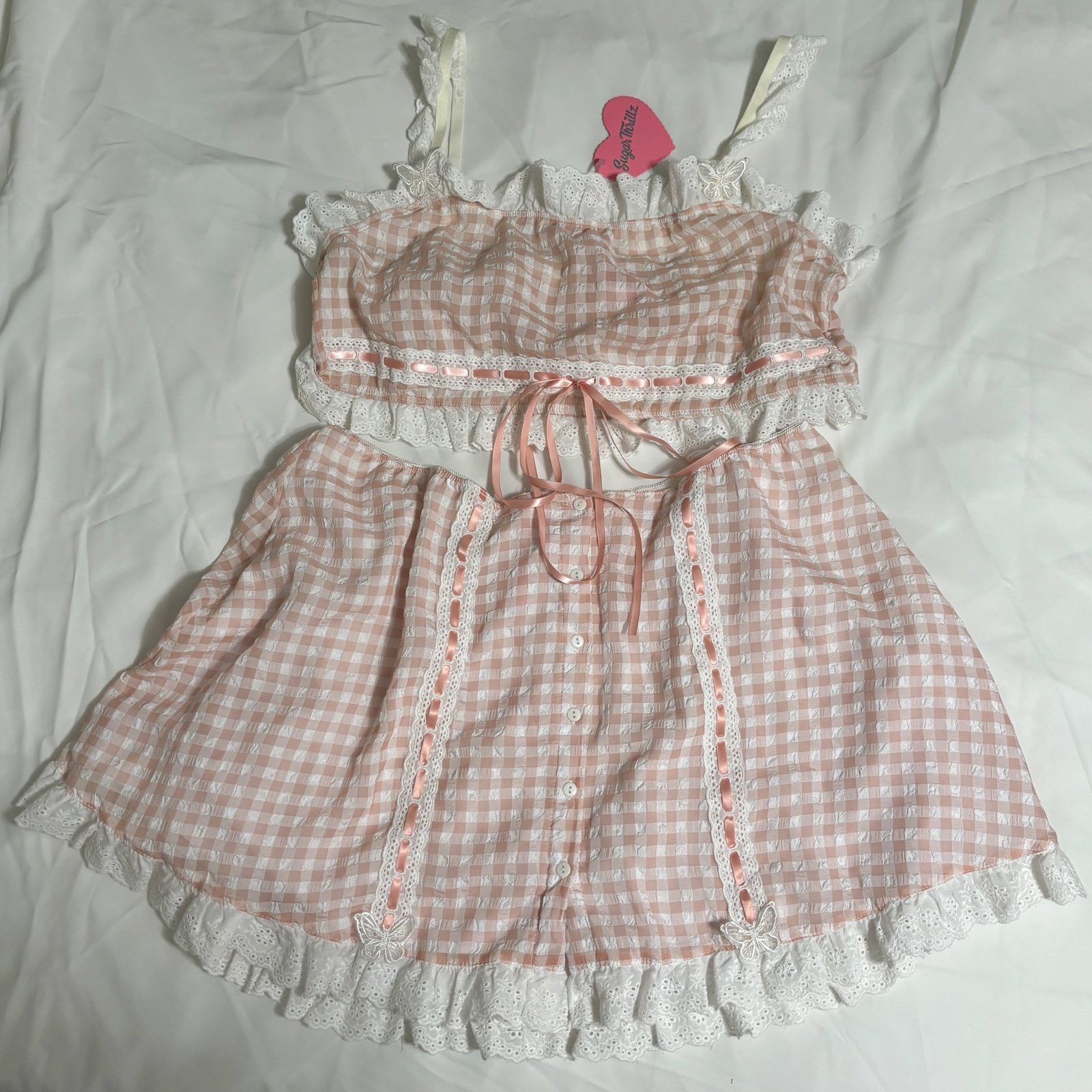 NWT Rare Dollskill/Sugar Thrillz Pink Bow Lace Skirt & Top Set Womens Plus 1X