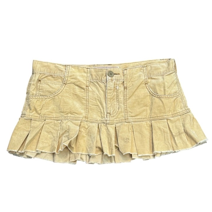 Vintage y2k Abercrombie & Fitch Tan Pleated Mini Skirt With Pockets & Button Det