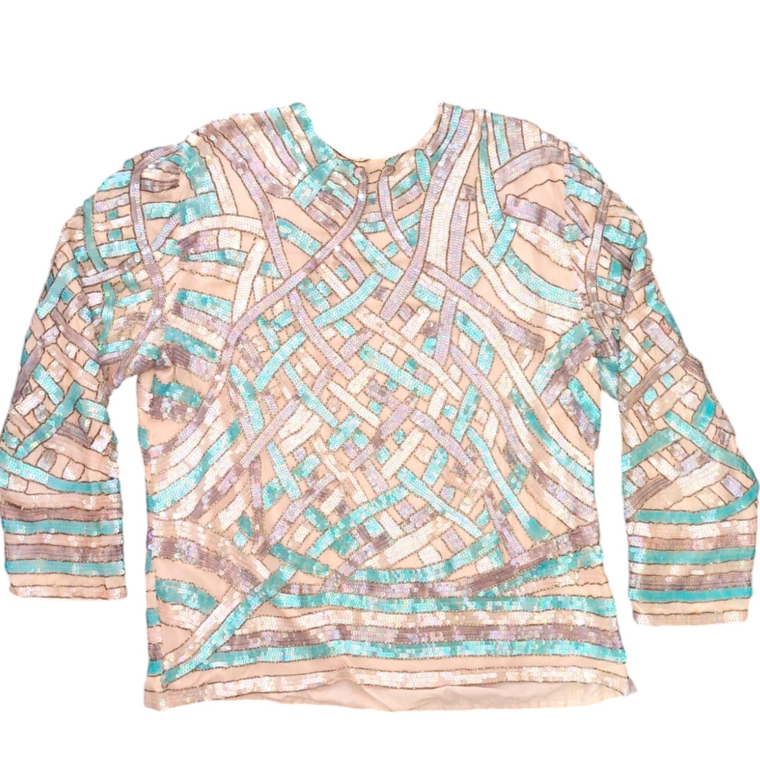 Creative Creations Silk Sequin Bead Top 100% Pure Silk India Sz 1x