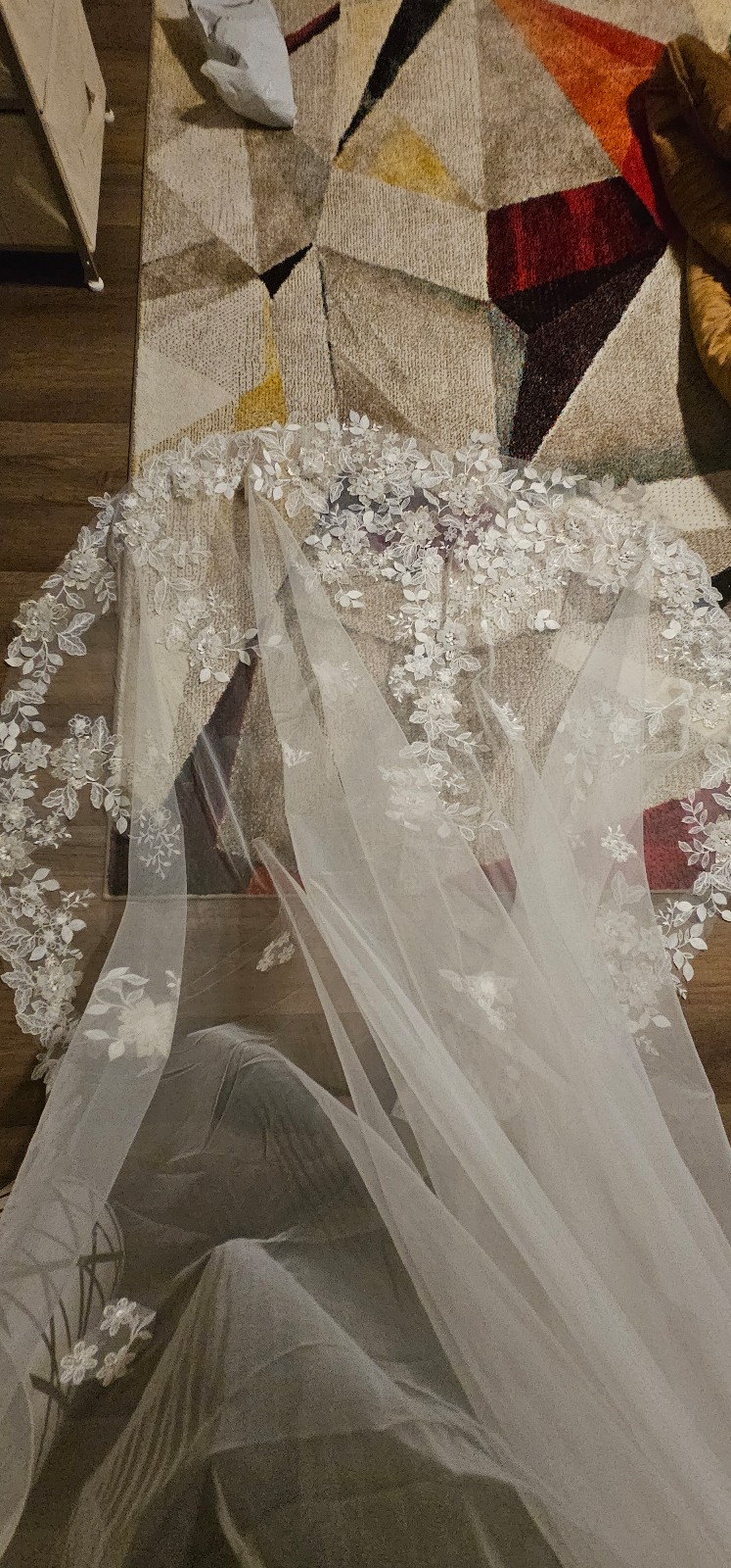 Detachable train/overskirt with floral appliques