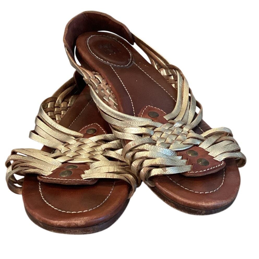 Frye Womens Jacey Huarache Sandals US 8.5B 8.5 B Leather Shoes Gold Brown Boho