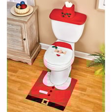 NWT Christmas Santa Holiday Jolly Toilet Bathroom Commode Cover Mat 3-Piece Set