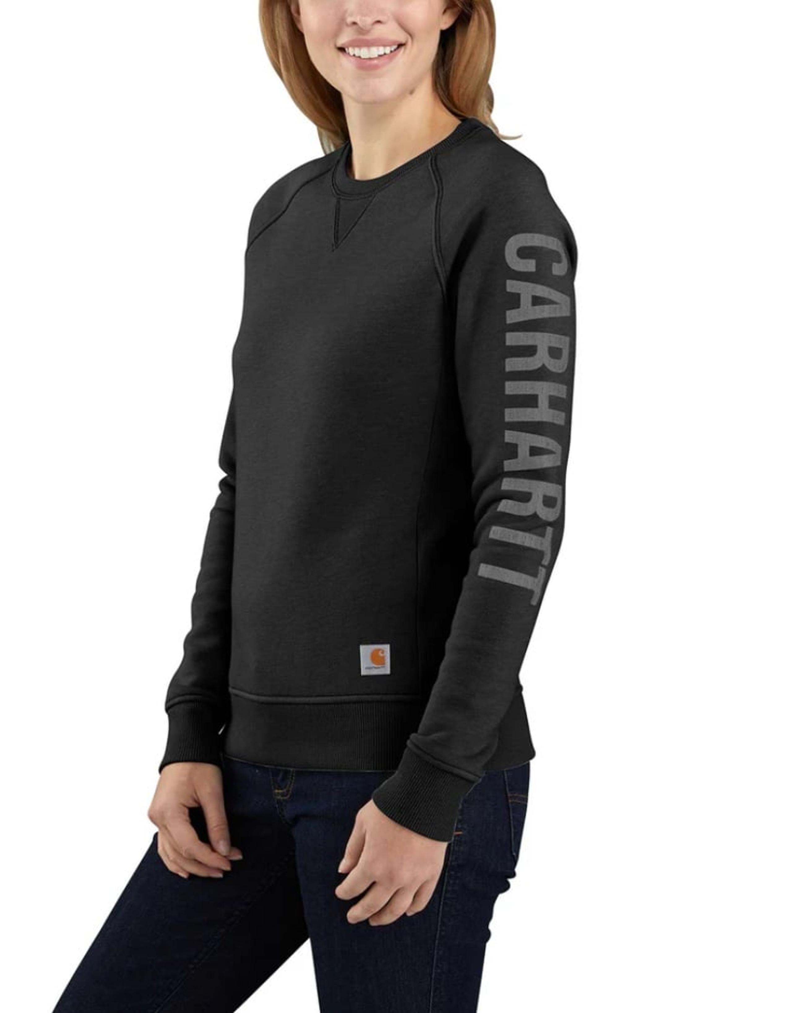 RELAXED FIT MIDWEIGHT CREWNECK BLOCK LOGO SLEEVE GRAPHIC SWEATSHIRT—Women’s M