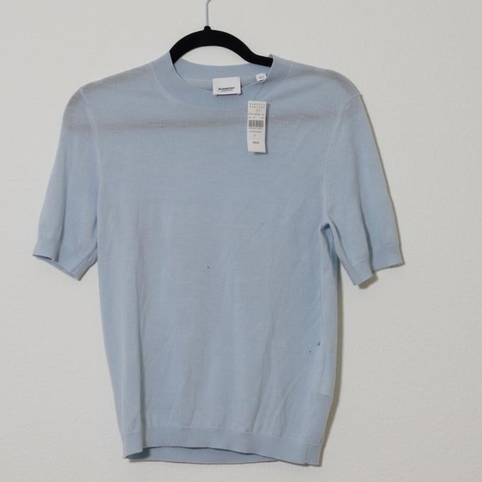 Burberry Baby Blue Distinctive Short Sleeve Sweater - Size XS