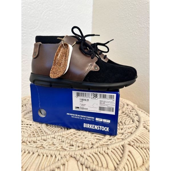 Birkenstock Estevan Black and Brown Leather Booties Size 38 Women’s 7 Men’s 5