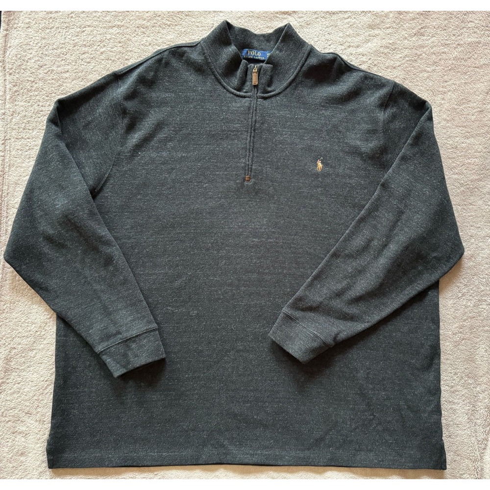 Polo Ralph Lauren Men's Estate Rib Sweater Quarter Zip Pullover Grey Sz 4XL Tall