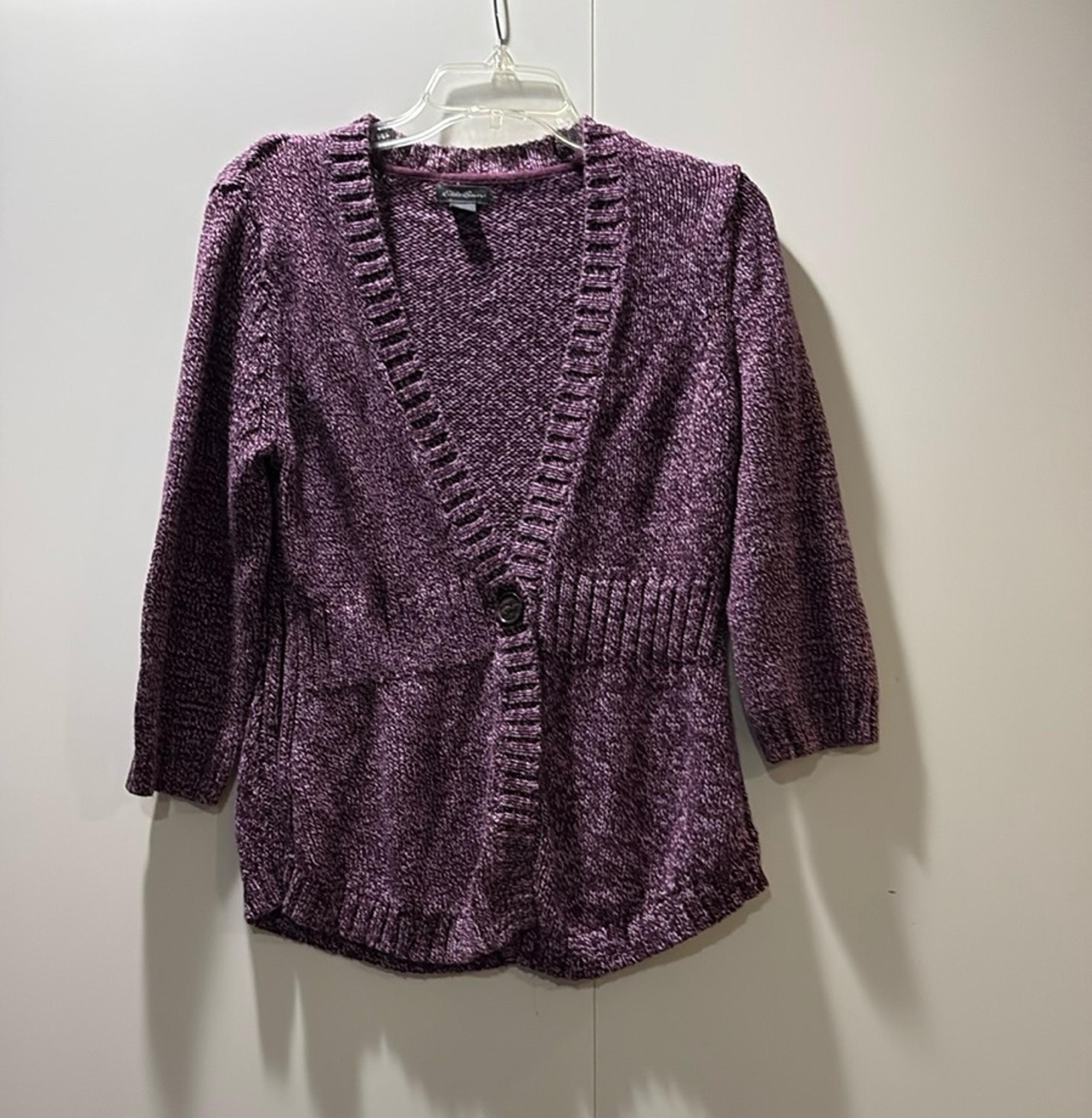 Eddie Bauer Womens Medium Purple Cardigan Cotton Sweater
