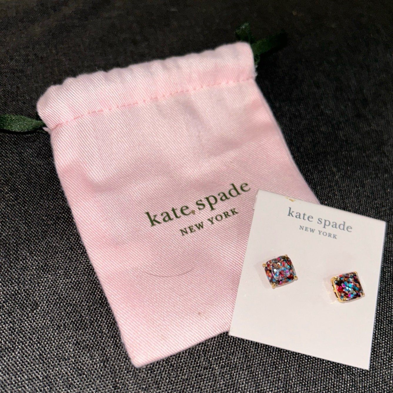 NWT Kate Spade Square Mini Glitter Stud Confetti Earrings Multi Color