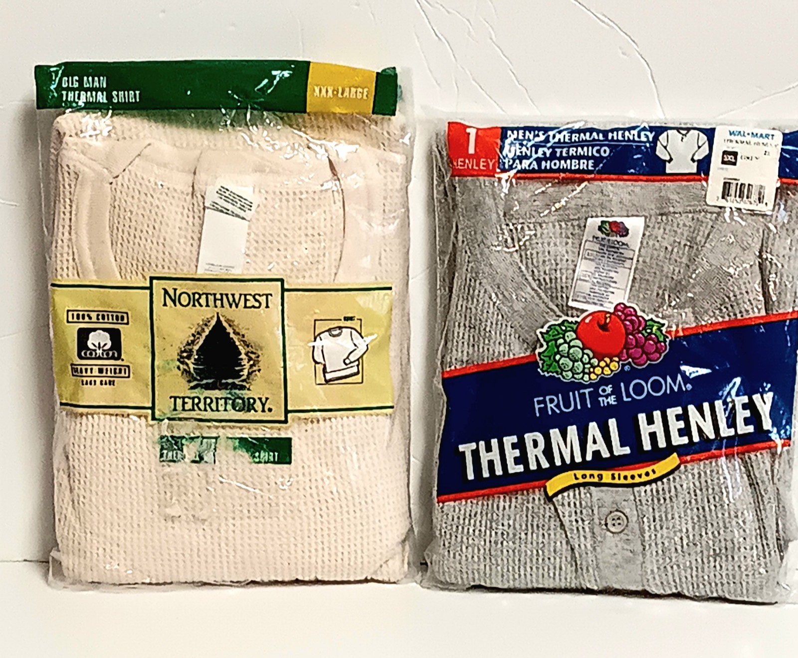 Big Man Fruit Of The Loom Thermal LS Henley Grey & Northwest Tan NOS 3XL Vtg