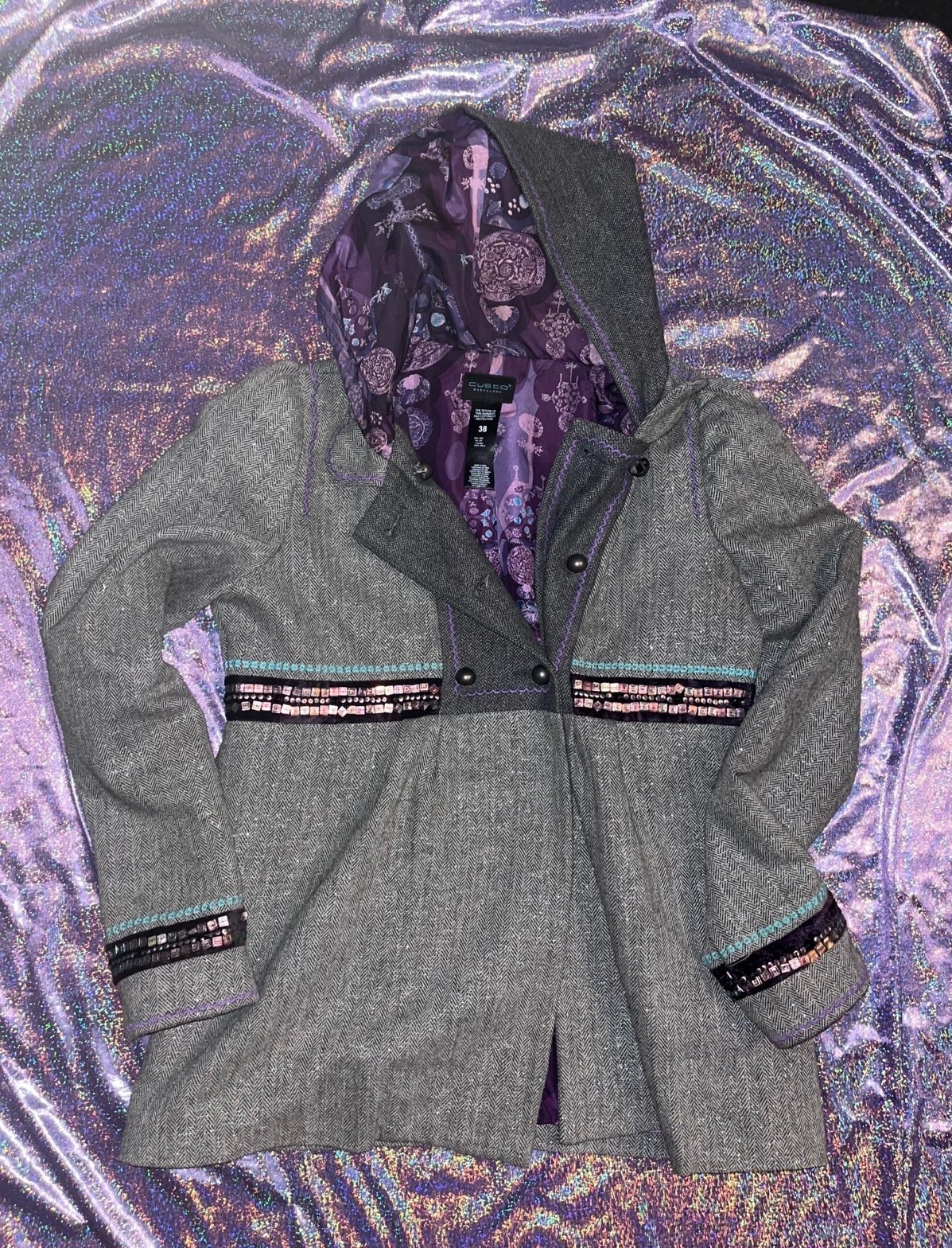 Custo Barcelona gray tweed embellished jacket