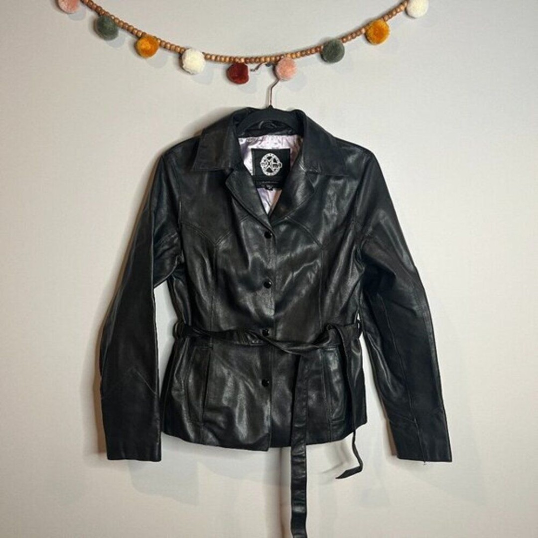 Vintage Wilson's black leather belted jacket