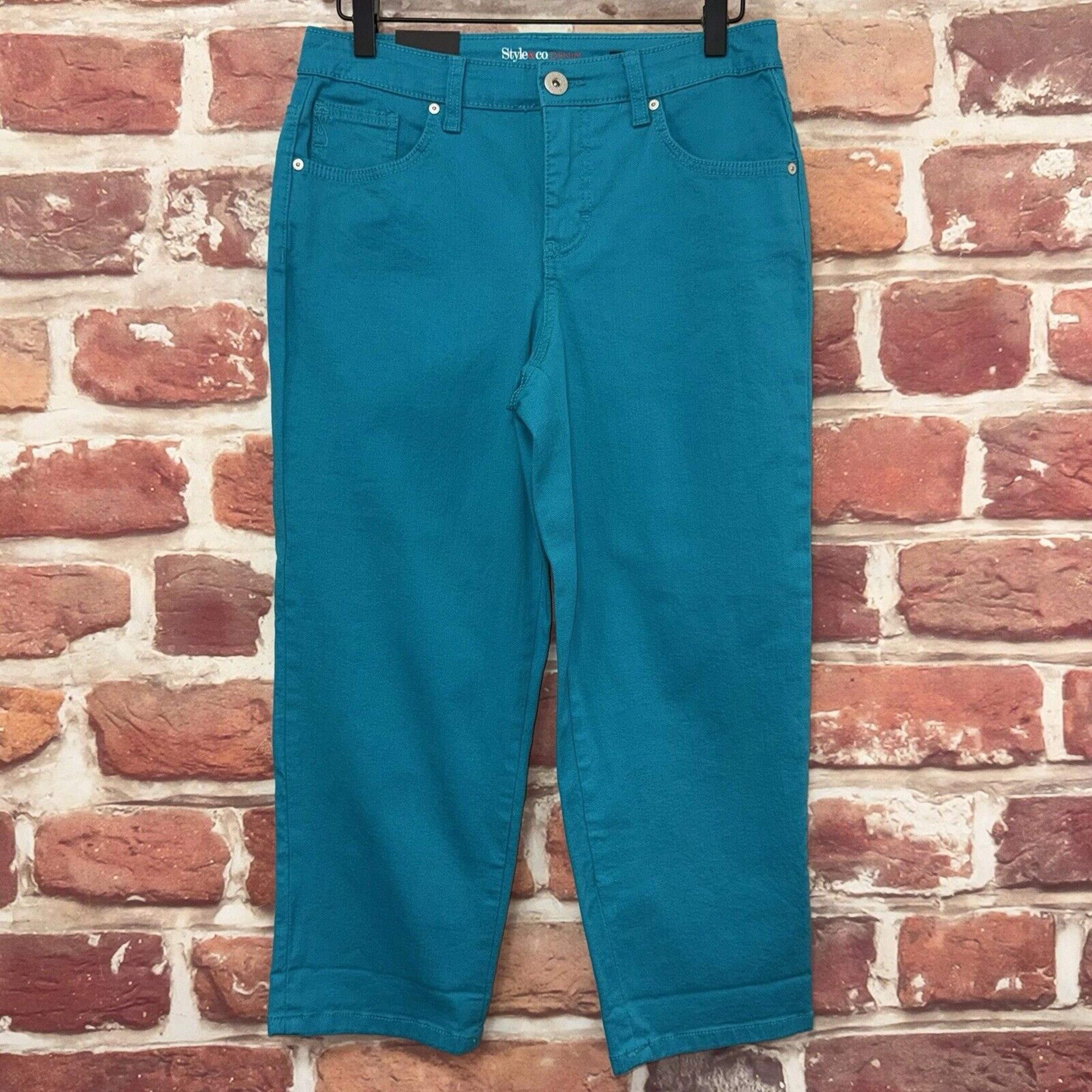 Style & Co Capri Jeans Womens Size 4 Turquoise Blue Stretchy Casual Pants
